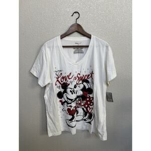 NEW Disney womens white tshirt 2xl love is sweet minnie mickey mouse sparkle red